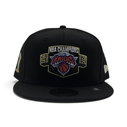 Black 2025-2026 New York Knicks Champions Gray Bottom Trophy Side Patch New Era 59Fifty Fitted