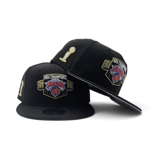 Black 2025-2026 New York Knicks Champions Gray Bottom Trophy Side Patch New Era 9Fifty Snapback