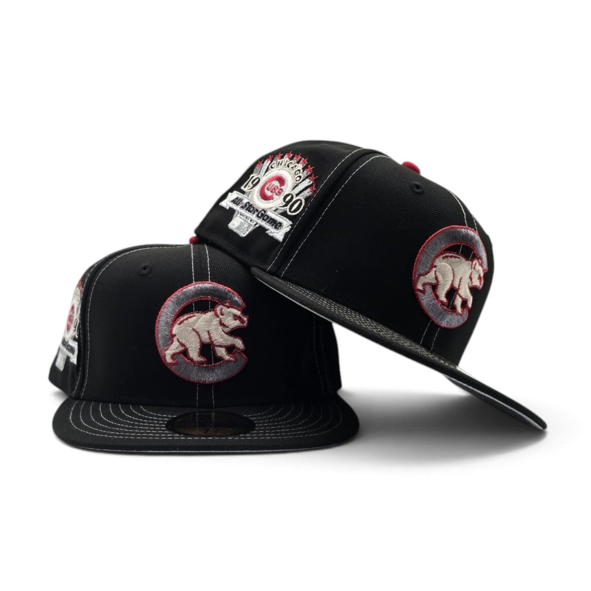 Black Stitched Chicago Cubs Gray Bottom 1990 All Star Game Side Patch New Era 59Fifty Fitted