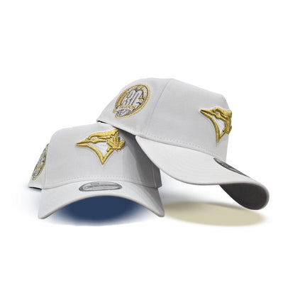 White Toronto Blue Jays Gold Logo Curved Brim Gray Bottom 30th Season Side Patch New Era A-Frame 9Forty Snapback