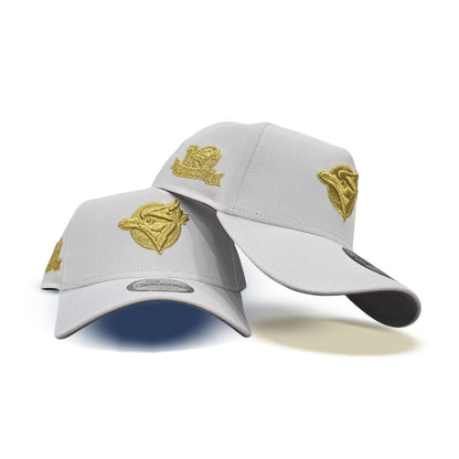 White Toronto Blue Jays Gold Logo Curved Brim Gray Bottom 10th Season Side Patch New Era 9Forty A-Frame Snapback