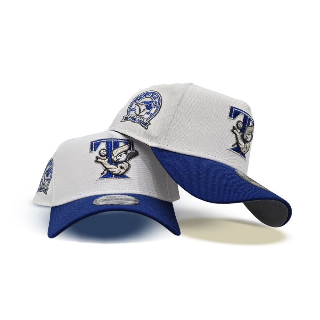 White Toronto Blue Jays Royal Blue Curved Brim Gray Bottom 30th Season Side Patch New Era A-Frame 9Forty Snapback