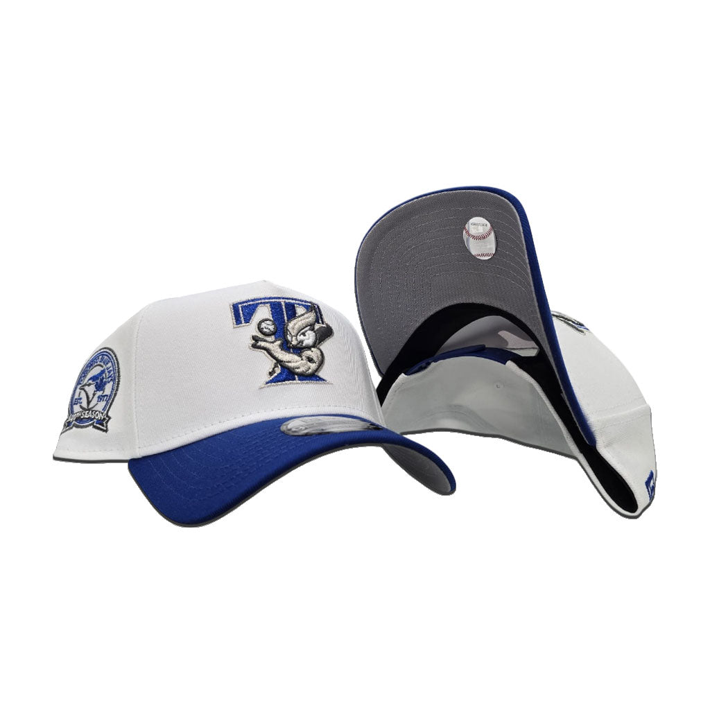 White Toronto Blue Jays Royal Blue Curved Brim Gray Bottom 30th Season Side Patch New Era A-Frame 9Forty Snapback