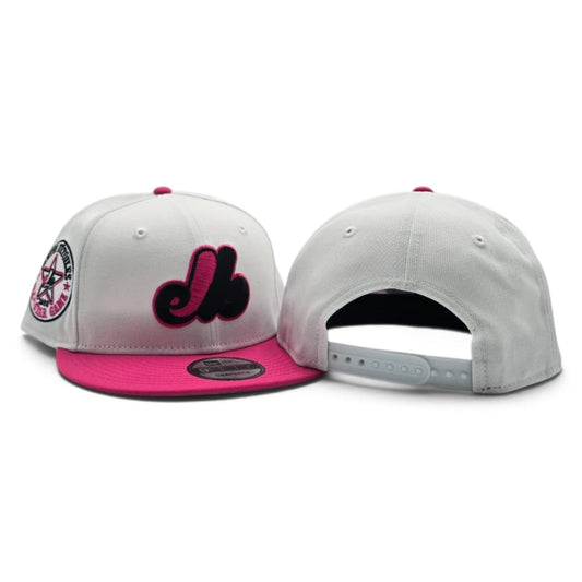 White Montreal Expos Bright Rose Pink Visor Gray Bottom 1982 All Star Game Side Patch 9Fifty New Era Snapback