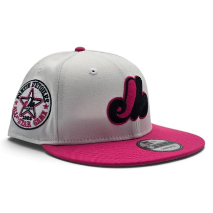 White Montreal Expos Bright Rose Pink Visor Gray Bottom 1982 All Star Game Side Patch 9Fifty New Era Snapback