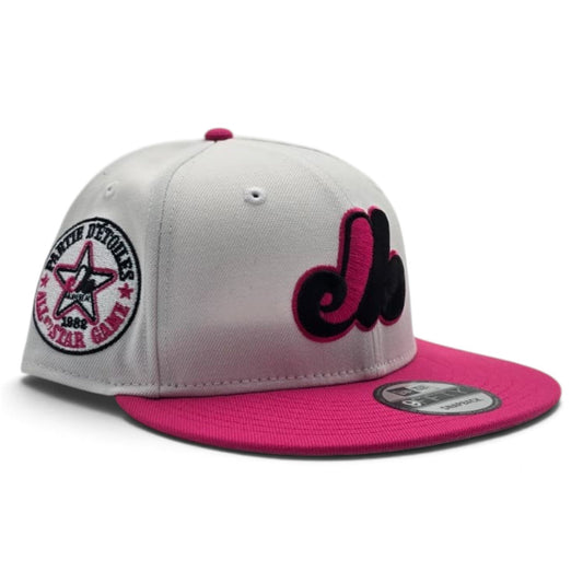 White Montreal Expos Bright Rose Pink Visor Gray Bottom 1982 All Star Game Side Patch 9Fifty New Era Snapback