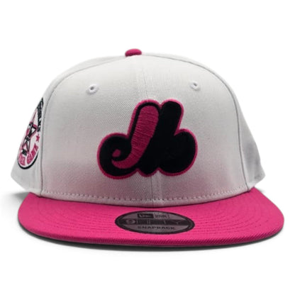 White Montreal Expos Bright Rose Pink Visor Gray Bottom 1982 All Star Game Side Patch 9Fifty New Era Snapback
