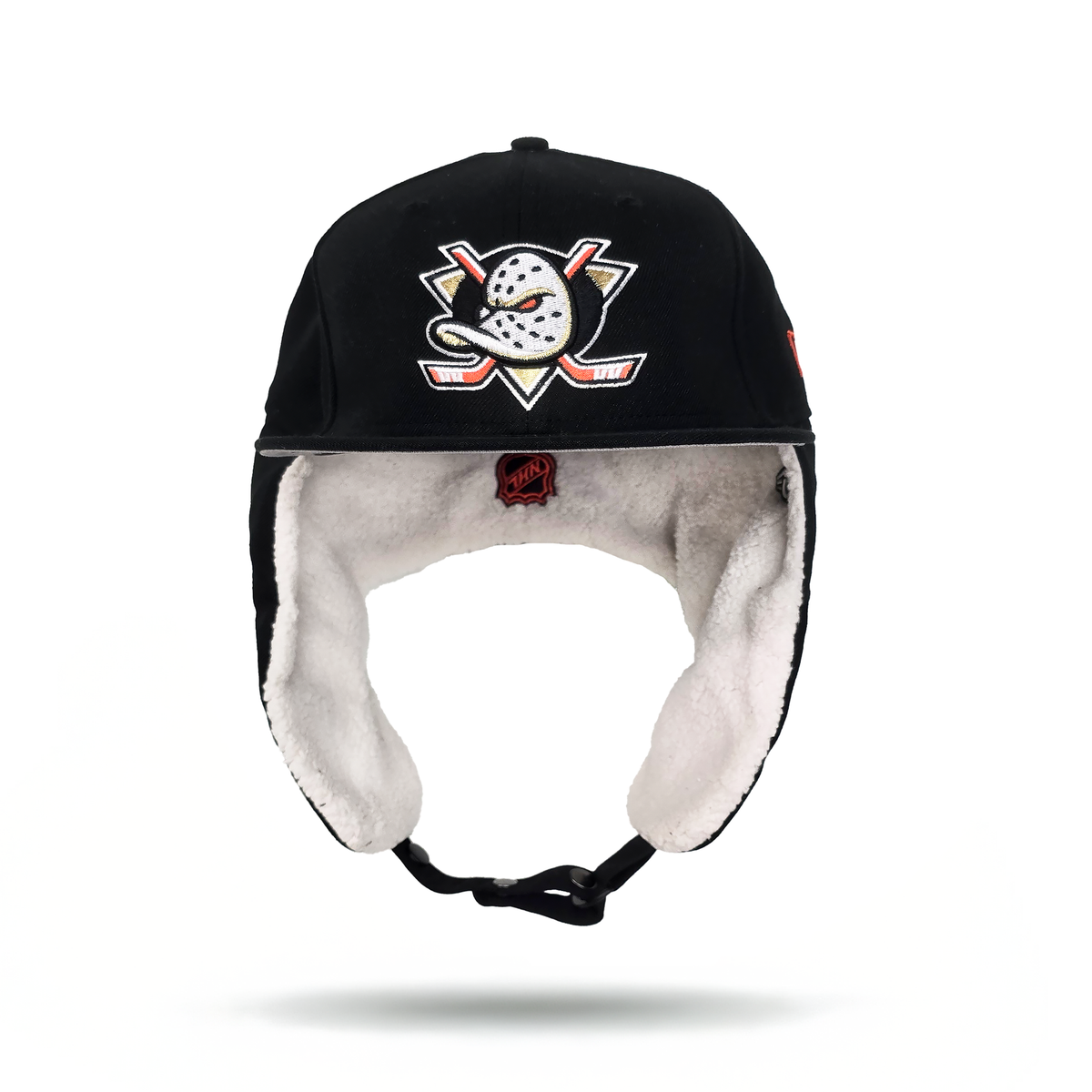 Black Anaheim Mighty Ducks Gray Bottom Dog Ear Flap New Era 59Fifty Fitted