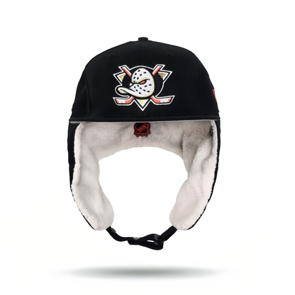 Black Anaheim Mighty Ducks Gray Bottom Dog Ear Flap New Era 59Fifty Fitted