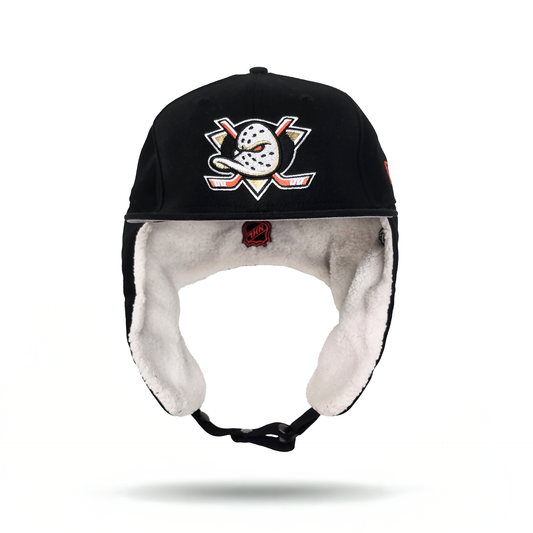 Black Anaheim Mighty Ducks Gray Bottom Dog Ear Flap New Era 59Fifty Fitted