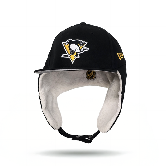 Black Pittsburgh Penguins Gray Bottom Dog Ear Flap New Era 59Fifty Fitted