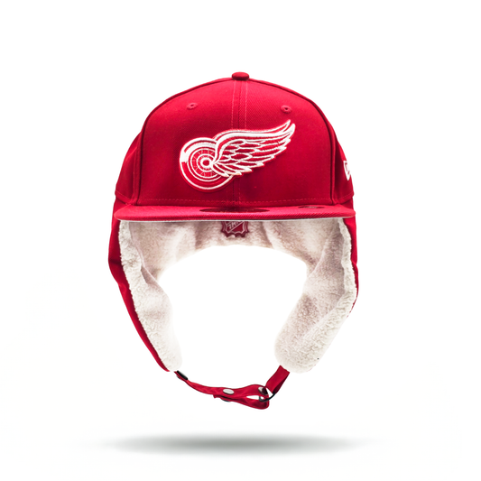 Red Detroit Redwings Gray Bottom Dog Ear Flap New Era 59Fifty Fitted