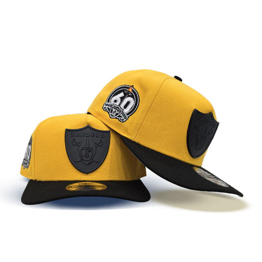 Yellow Las Vegas Raiders Curved Black Brim 60th Anniversary Side Patch New Era Metal Badge 9Fifty A-Frame Snapback
