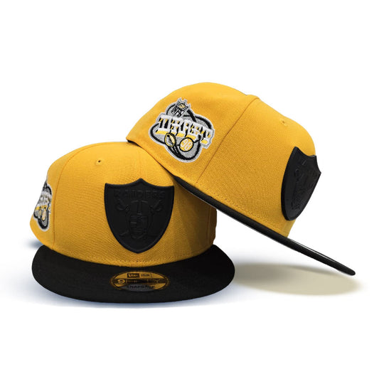 Yellow Las Vegas Raiders Black Visor 1998 NFL Draft Side Patch New Era Metal Badge 9Fifty Snapback