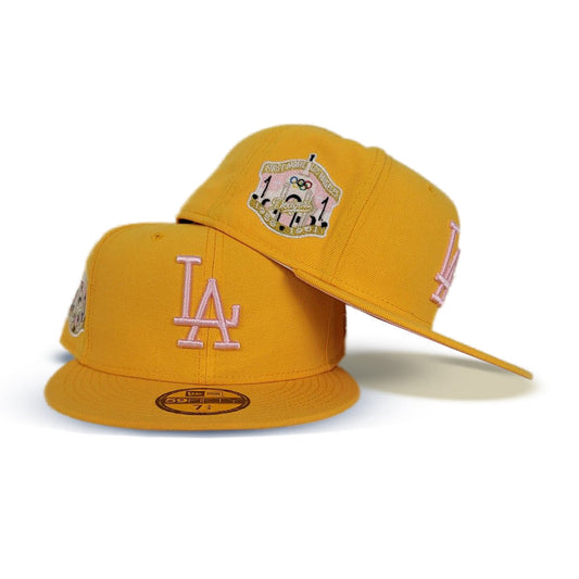 Yellow Los Angeles Dodgers Pink Bottom 1958-1961 First Home Side Patch New Era 59Fifty Fitted