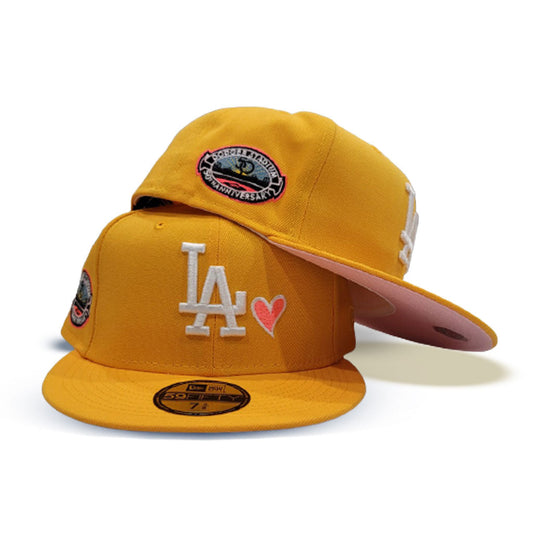 Yellow Los Angeles Dodgers Pink Bottom 50th Anniversary New Era 59Fifty Fitted