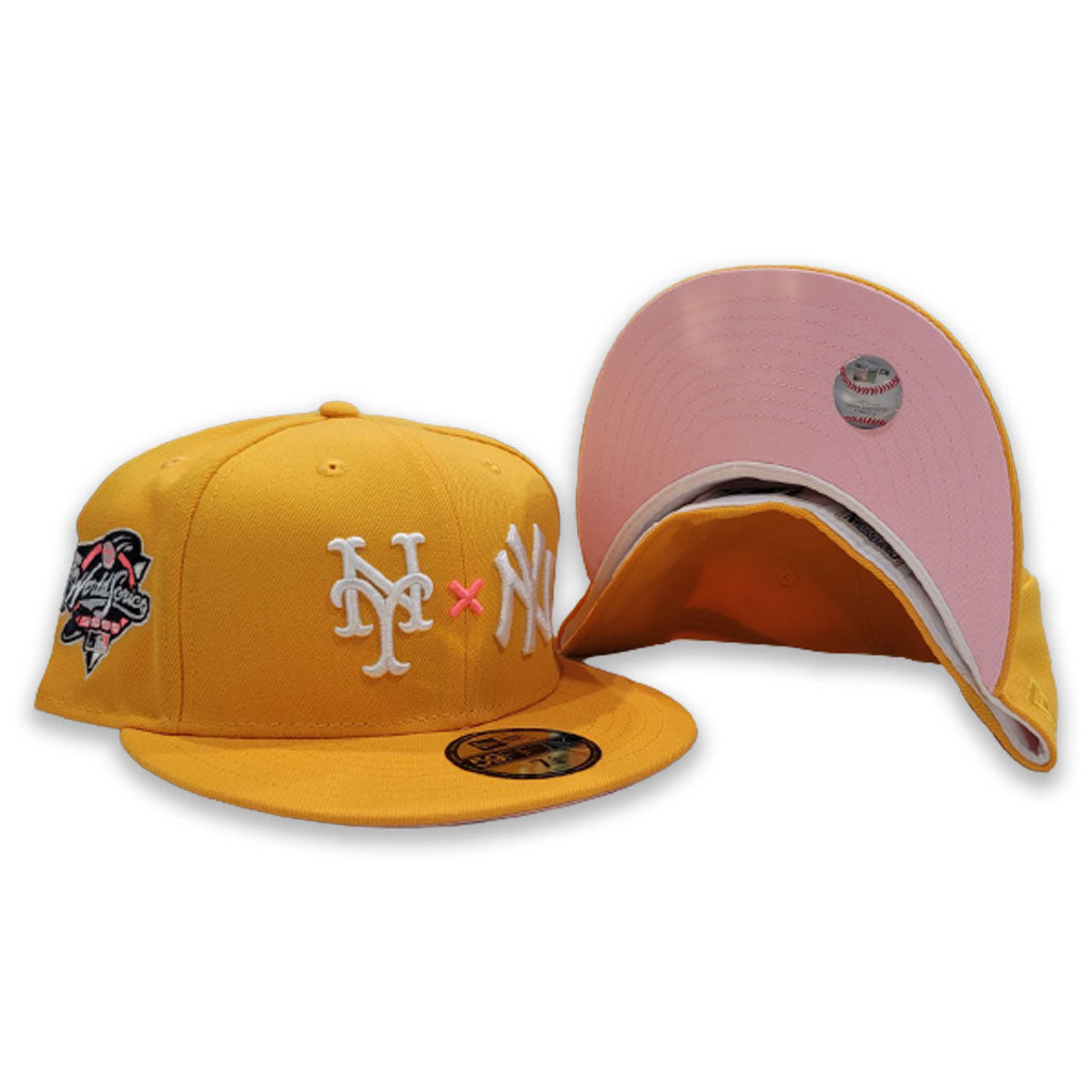 Yellow New York Yankees X New York Mets Pink Bottom 2000 World Series Side Patch New Era 59Fifty Fitted