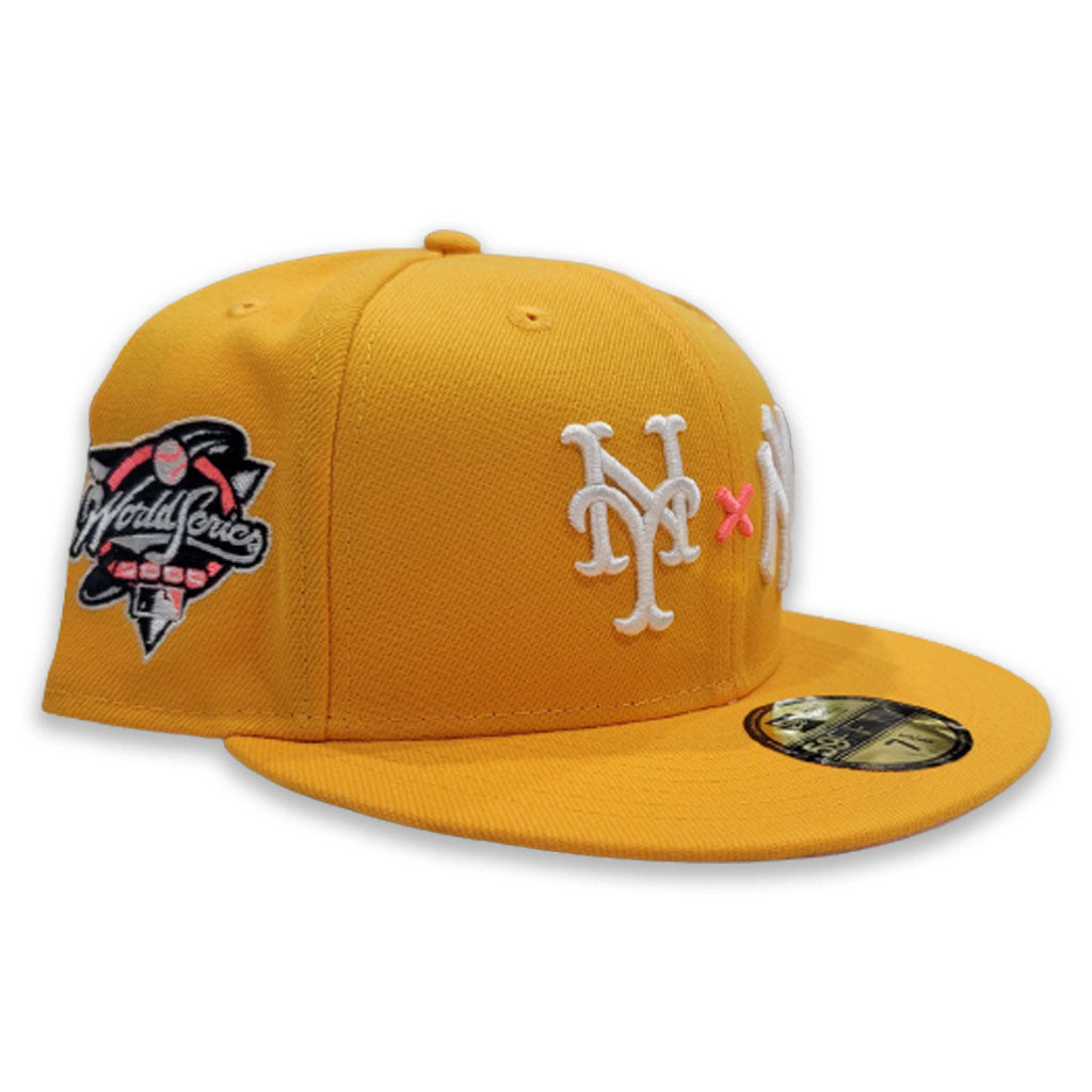 Yellow New York Yankees X New York Mets Pink Bottom 2000 World Series Side Patch New Era 59Fifty Fitted