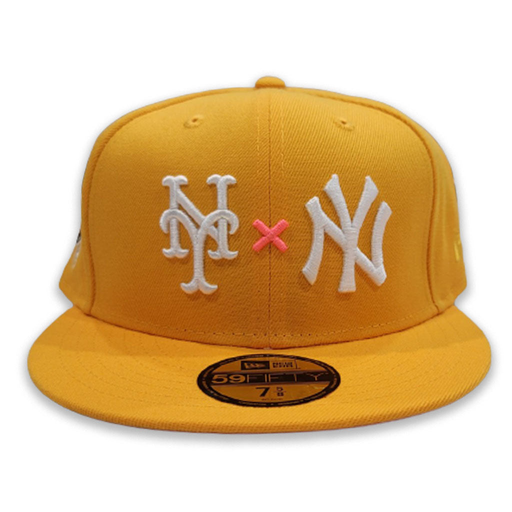 Yellow New York Yankees X New York Mets Pink Bottom 2000 World Series Side Patch New Era 59Fifty Fitted