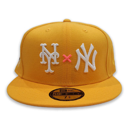 Yellow New York Yankees X New York Mets Pink Bottom 2000 World Series Side Patch New Era 59Fifty Fitted