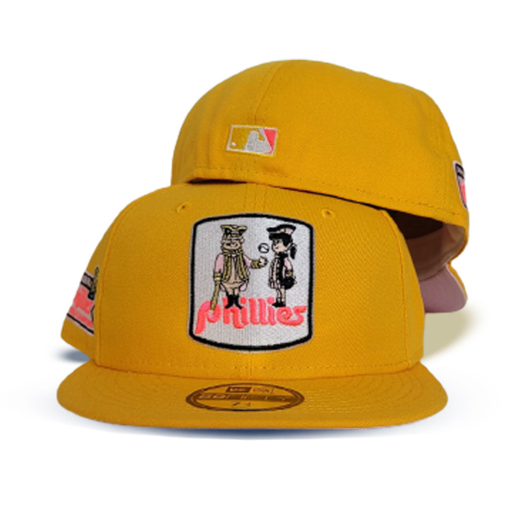 Yellow Philadelphia Phillies Pink Bottom 1980 World Champions Side Patch New Era 59Fifty Fitted Hat