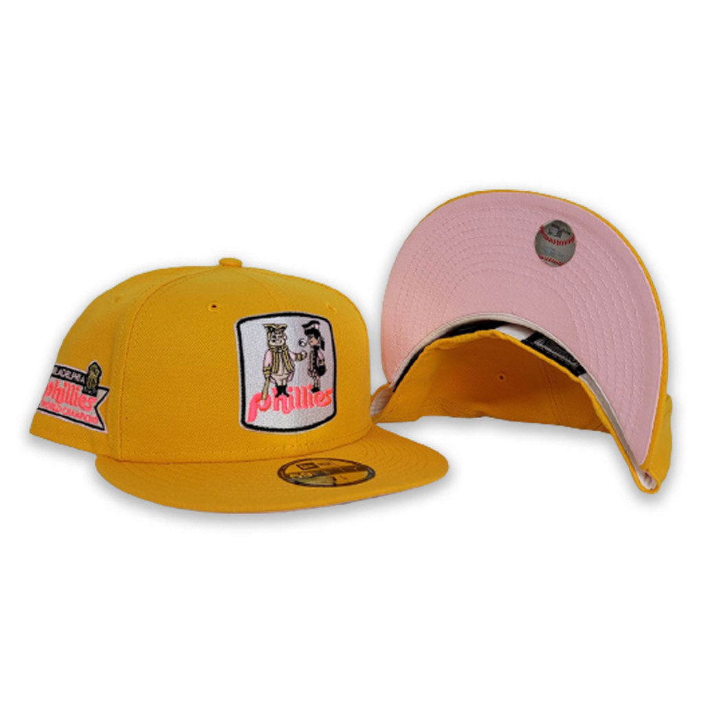 Yellow Philadelphia Phillies Pink Bottom 1980 World Champions Side Patch New Era 59Fifty Fitted Hat