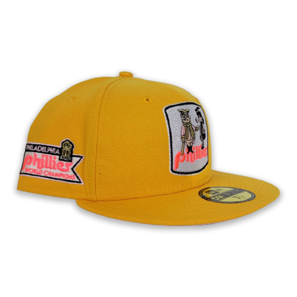 Yellow Philadelphia Phillies Pink Bottom 1980 World Champions Side Patch New Era 59Fifty Fitted Hat