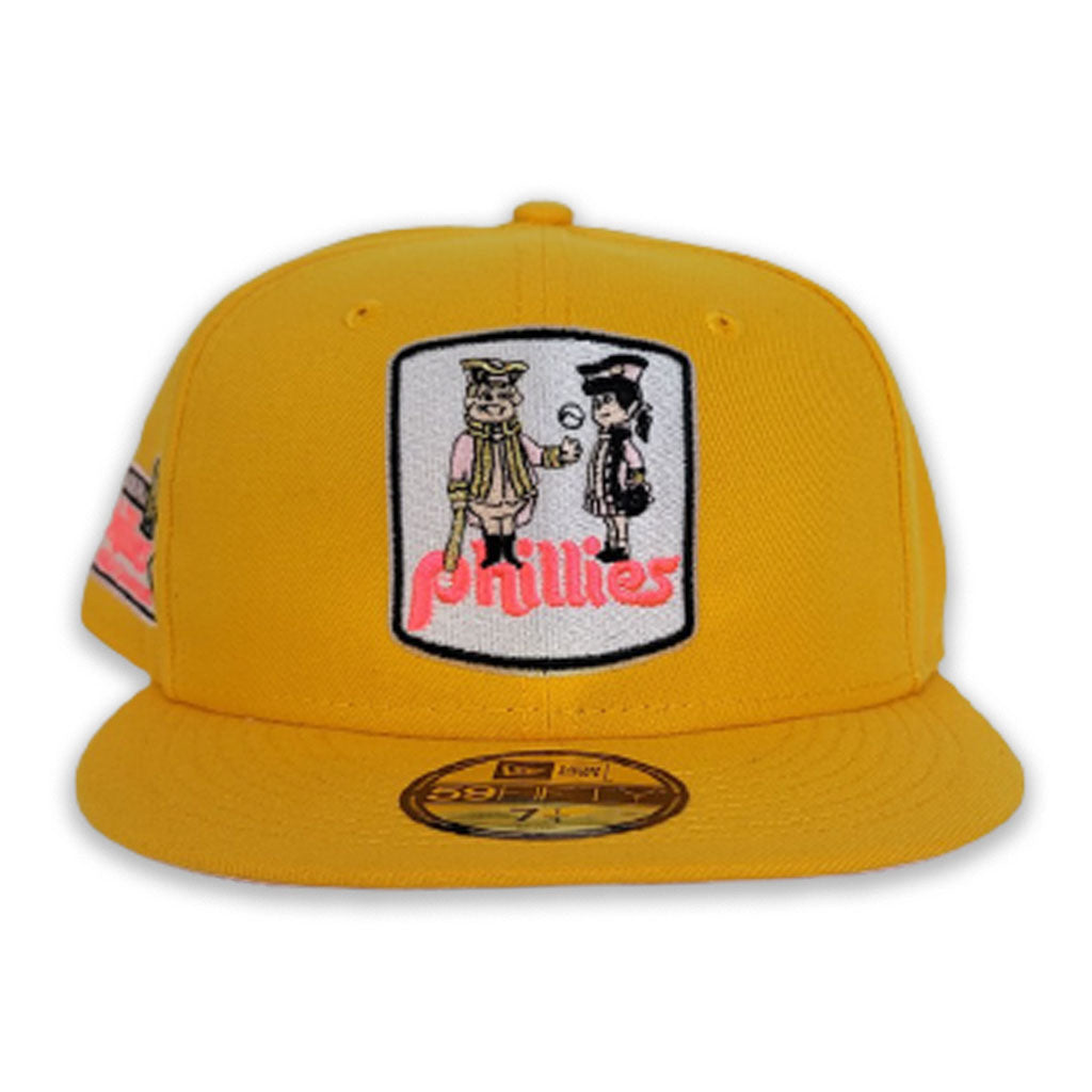 Yellow Philadelphia Phillies Pink Bottom 1980 World Champions Side Patch New Era 59Fifty Fitted Hat