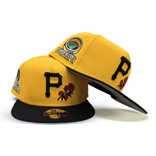 Yellow Pittsburgh Pirates Rose Black Visor Gray Bottom Three Rivers Stadium Side Patch New Era 9Fifty A-Frame Snapback