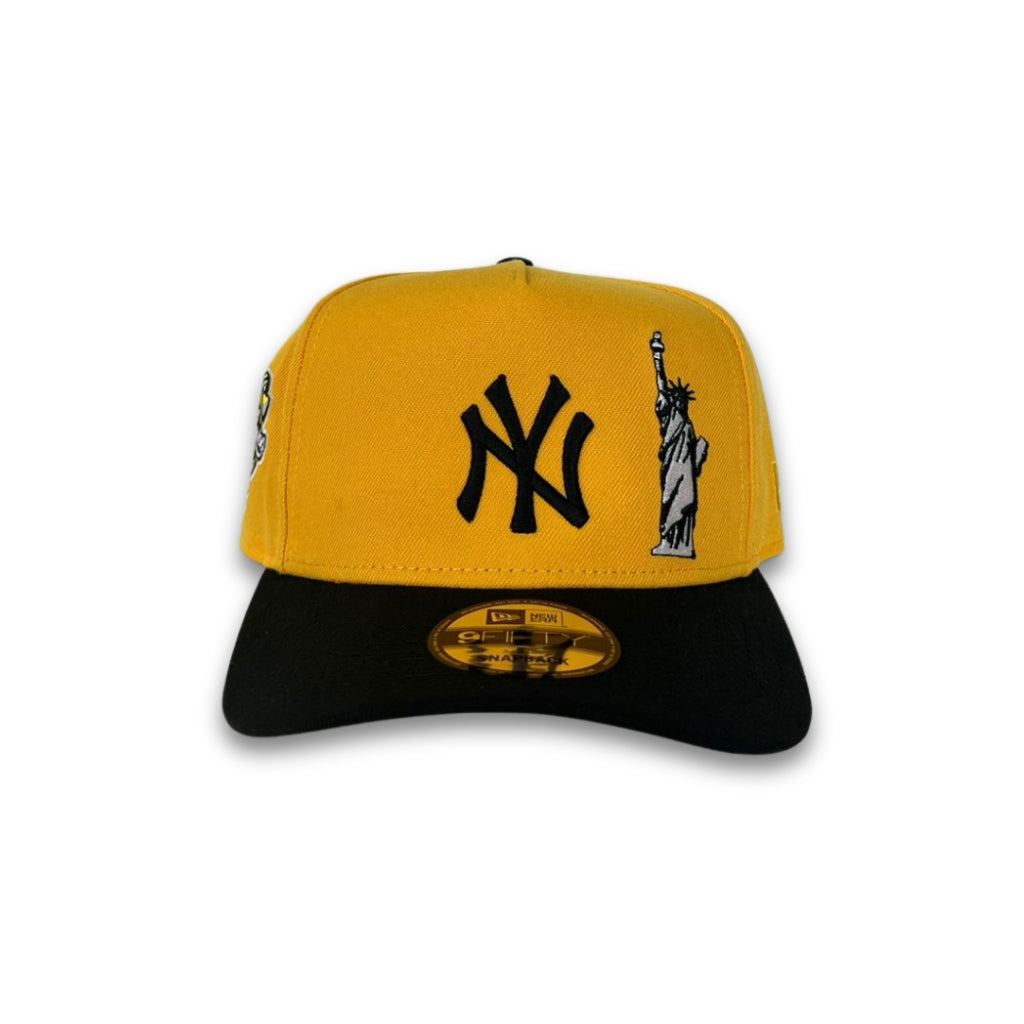 Yellow New York Yankees Statue of Liberty Black Curved Brim Gray Bottom 2000 World Series Side Patch New Era 9Fifty A-Frame Snapback
