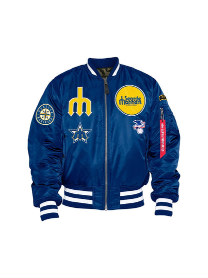 Royal Blue Seattle Mariners Alpha Industries X New Era Reversivble MA-1 Bomber Jacket