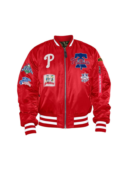 Red Philadelphia Phillies Alpha Industries X New Era Reversible MA-1 Bomber Jacket