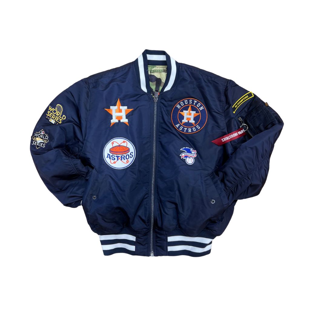 Navy Blue Houston Astros Alpha Industries X New Era Reversible MA-1 Bomber Jacket