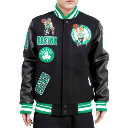 Black Boston Celtics Pro Standard Logo Mashup Wool Varsity Heavy Jacket