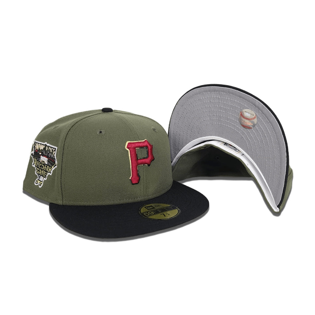 Olive Green Pittsburgh Pirates Black Visor Gray Bottom 2006 All Star Game Side Patch New Era 59Fifty Fitted