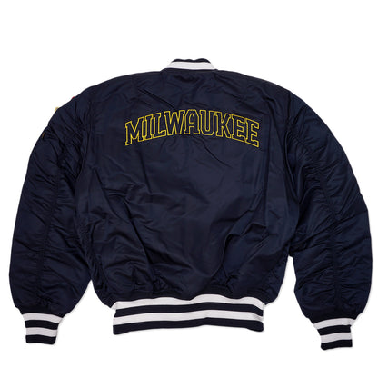 Navy Blue Milwaukee Brewers Alpha Industries X New Era Reversible MA-1 Bomber Jacket