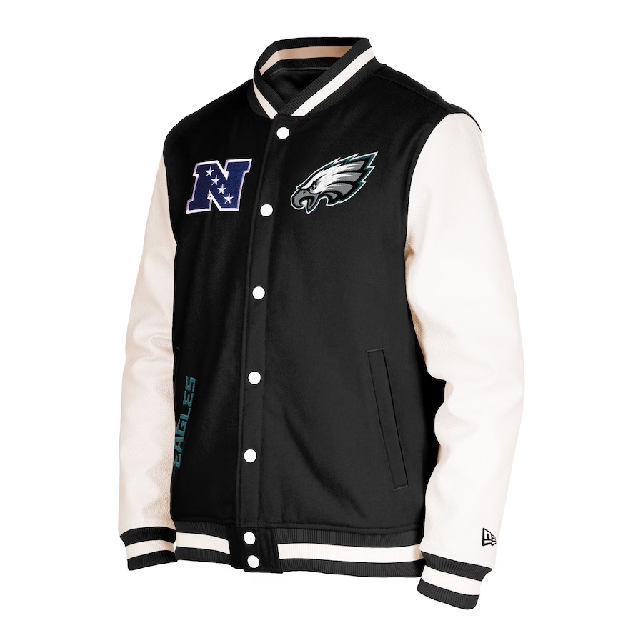 Black Philadelphia Eagles New Era 3rd Down Wool Varsity Heavy Jacket