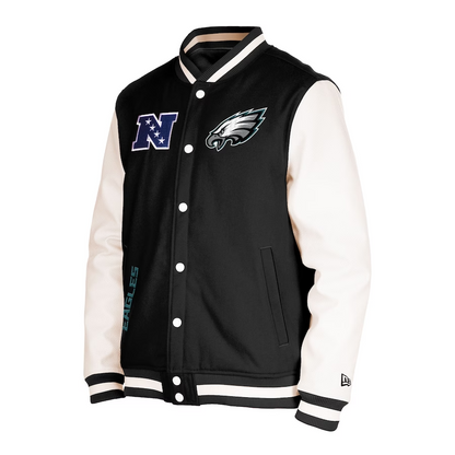 Black Philadelphia Eagles New Era 3rd Down Wool Varsity Heavy Jacket