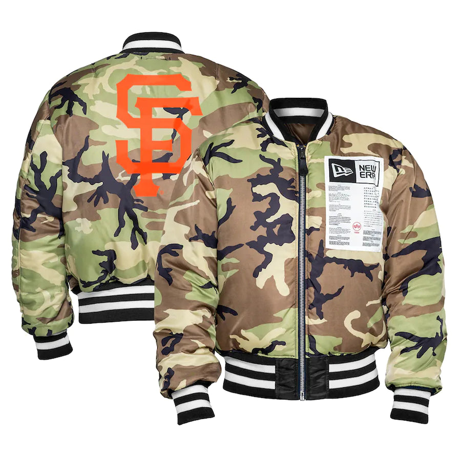 Black San Francisco Giants Alpha Industries X New Era Reversible MA-1 Bomber Jacket