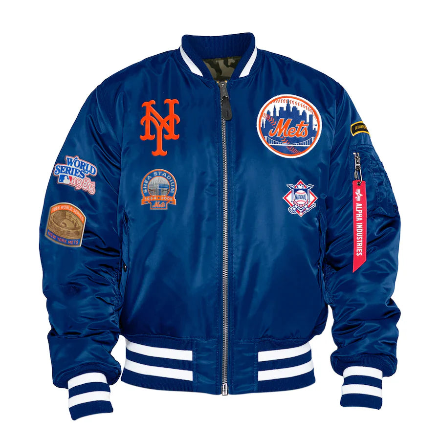 Royal Blue New York Mets Alpha Industries X New Era Reversible MA-1 Bomber Jacket