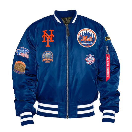 Royal Blue New York Mets Alpha Industries X New Era Reversible MA-1 Bomber Jacket