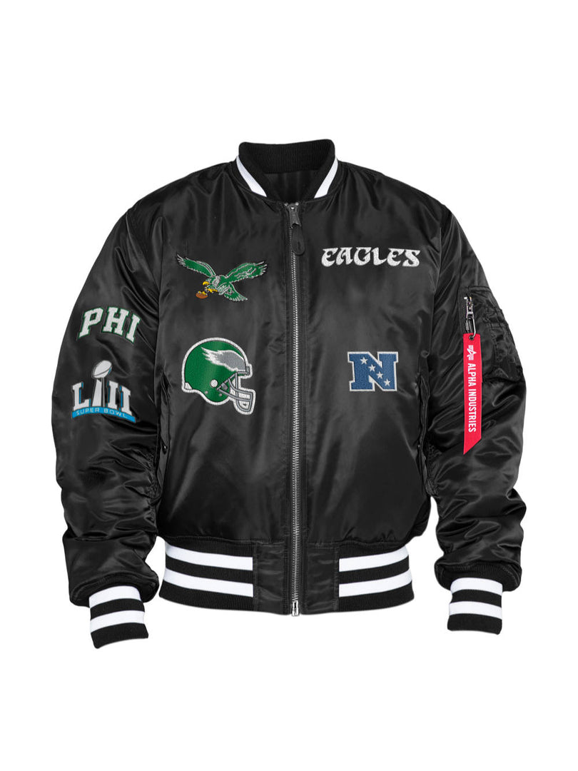 Black Philadelphia Eagles Alpha Industries X New Era Reversible MA-1 Bomber Jacket