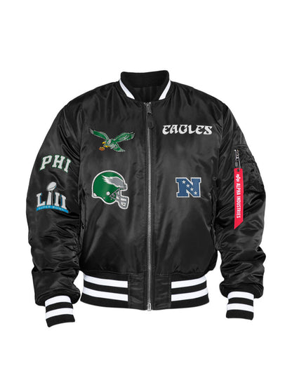 Black Philadelphia Eagles Alpha Industries X New Era Reversible MA-1 Bomber Jacket