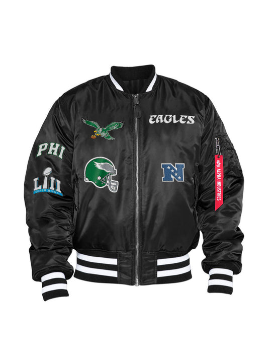 Black Philadelphia Eagles Alpha Industries X New Era Reversible MA-1 Bomber Jacket