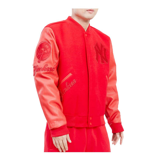 Triple Red New York Yankees Pro Standard Logo Mashup Wool Varsity Heavy Jacket