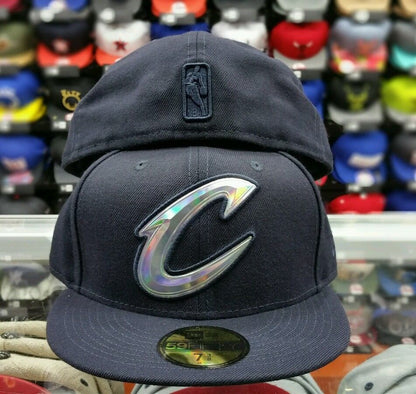 New Era NBA Iridescent Foil logo Blue Cleveland Cavaliers 59Fifty Fitted Hat Cap