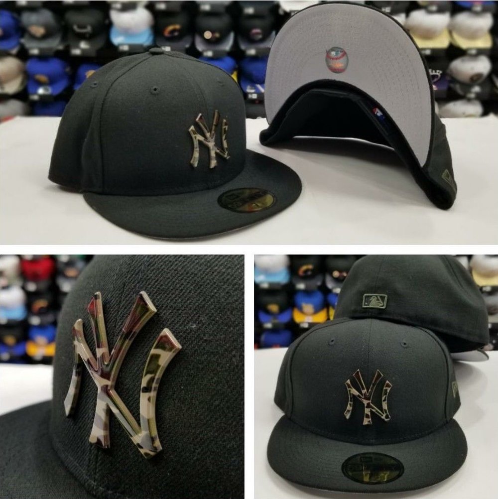 New Era MLB New York Yankee BLACK 59Fifty Camouflage Metal Badge Logo Fitted Hat