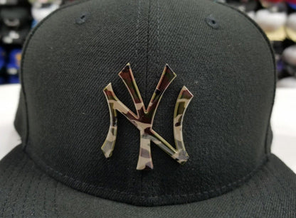 New Era MLB New York Yankee BLACK 59Fifty Camouflage Metal Badge Logo Fitted Hat