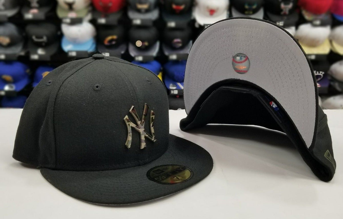 New Era MLB New York Yankee BLACK 59Fifty Camouflage Metal Badge Logo Fitted Hat