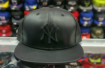 New Era 9Fifty NEW YORK YANKEES BLACK on BLACK LEATHER Snap back MLB Hat Cap PU